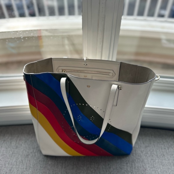 Anya Hindmarch Rainbow Leather Ebury Large should strap purse, white smiley. - Picture 2 of 13